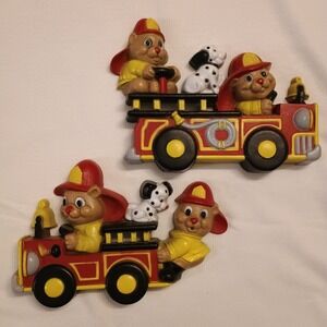 Home Interiors Fire Truck‎ Wall Art - VTG Bear FIREFIGHTER Plaques circa 1990